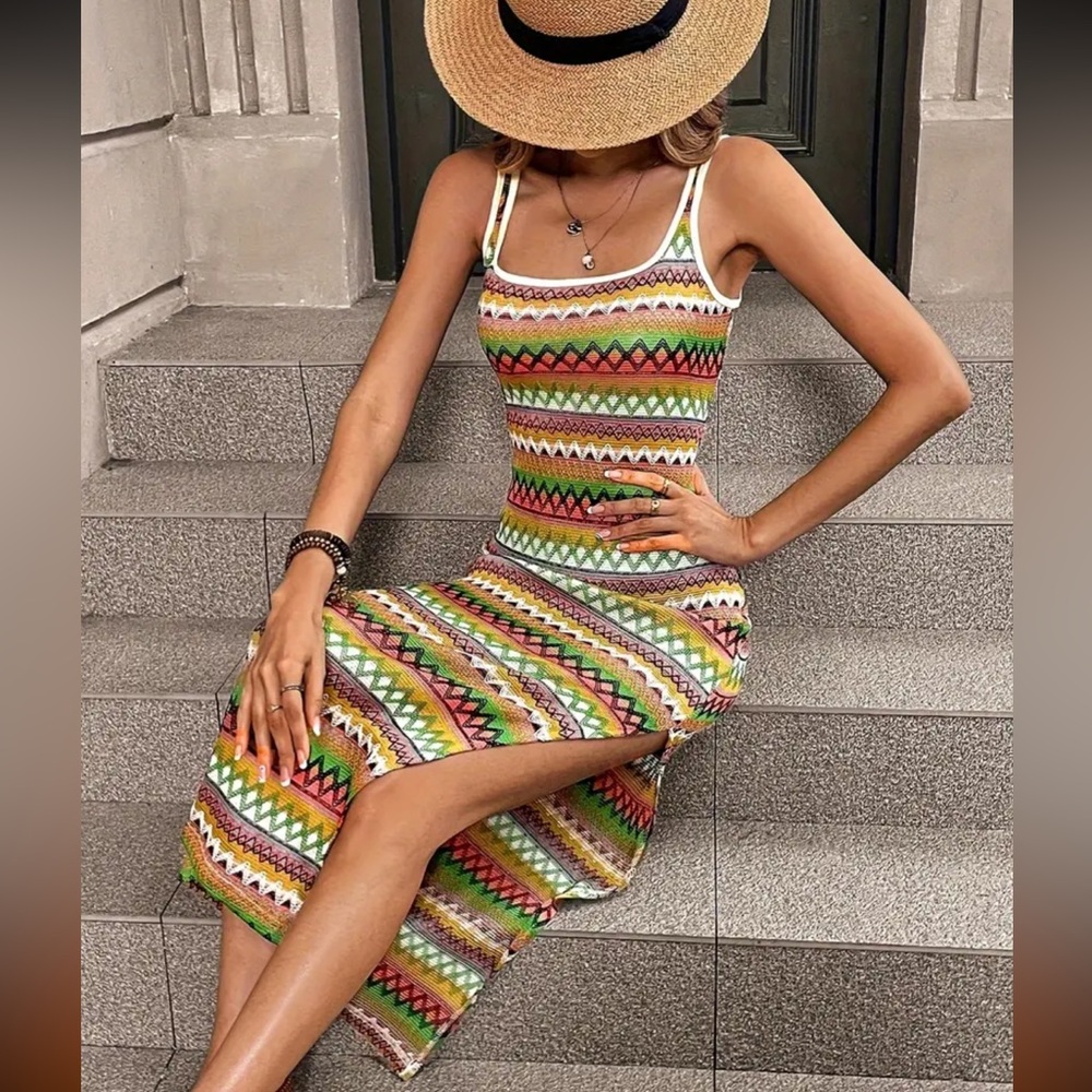 Striped Split Maxi Dress - Lightweight & Breathable - Sleeveless señorita small